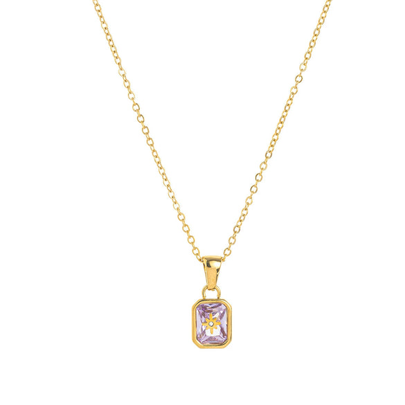 Titanium Steel Retro Minimalist Electroplated Birthstone Star Clavicle Pendant Necklace With O Word Chain