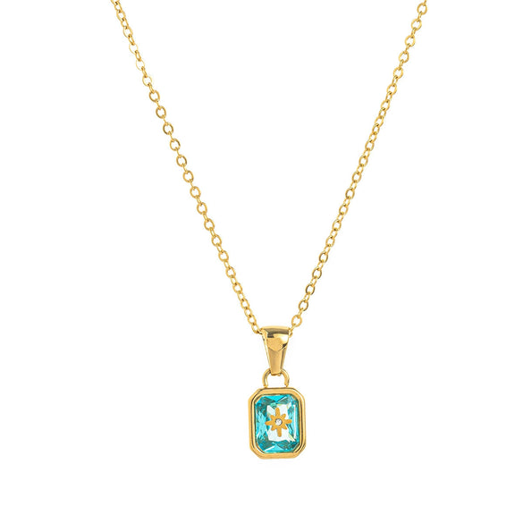 Titanium Steel Retro Minimalist Electroplated Birthstone Star Clavicle Pendant Necklace With O Word Chain