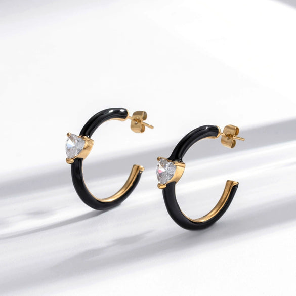 Titanium Steel Retro Oil Painting Love Long Tassel Cshaped Water Drop Heart Shape Electroplated Earrings For Women