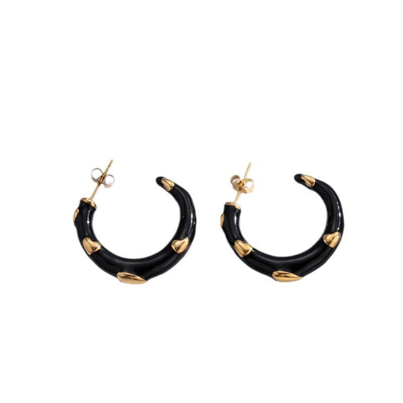 Titanium Steel Retro Oil Painting Love Long Tassel Cshaped Water Drop Heart Shape Electroplated Earrings For Women