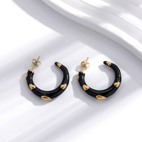 Titanium Steel Retro Oil Painting Love Long Tassel Cshaped Water Drop Heart Shape Electroplated Earrings For Women