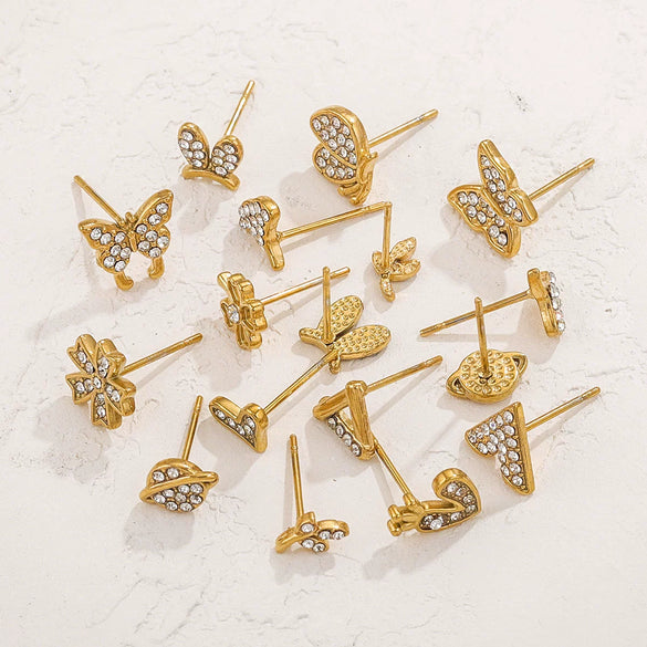 Titanium Steel Retro Old Style Women's Earrings With Heart Star Geometric Patterns And Electroplating Treatment
