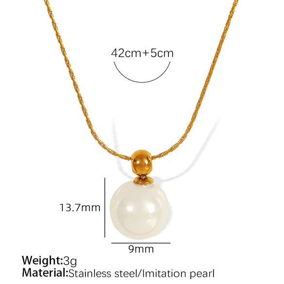 316L Stainless Steel Retro Pearl Necklace With Gold Plating For Women