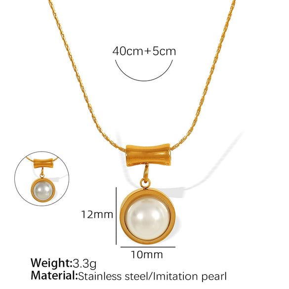 316L Stainless Steel Retro Pearl Necklace With Gold Plating For Women