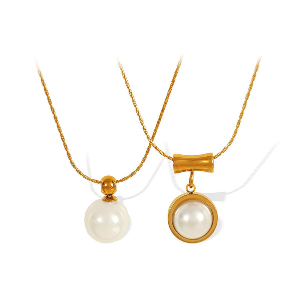 316L Stainless Steel Retro Pearl Necklace With Gold Plating For Women