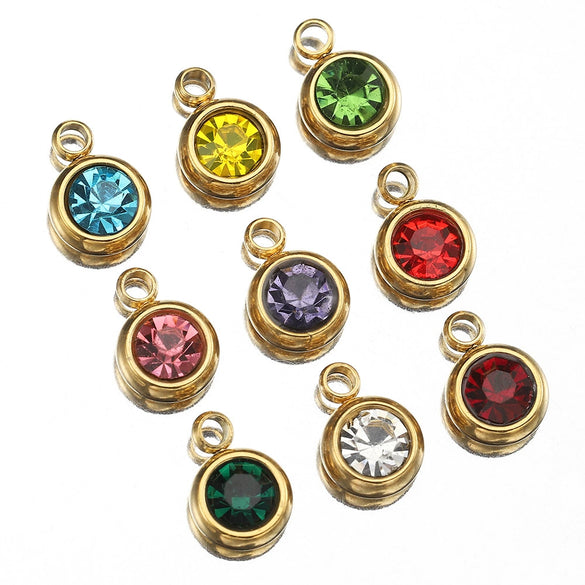 Titanium Steel Rhinestone Birthstone Pendant Jewelry Accessories With Electroplating