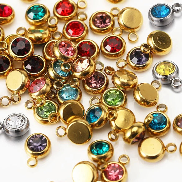 Titanium Steel Rhinestone Birthstone Pendant Jewelry Accessories With Electroplating