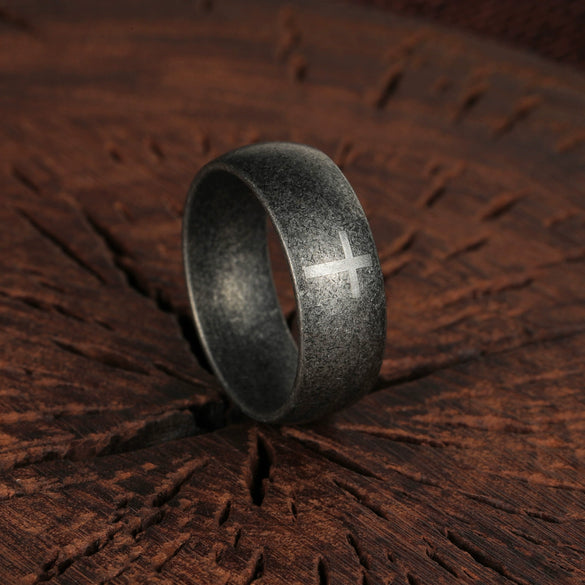 Titanium Steel Ring And Bracelet Unisex With Geometric Pattern And Distressed Design