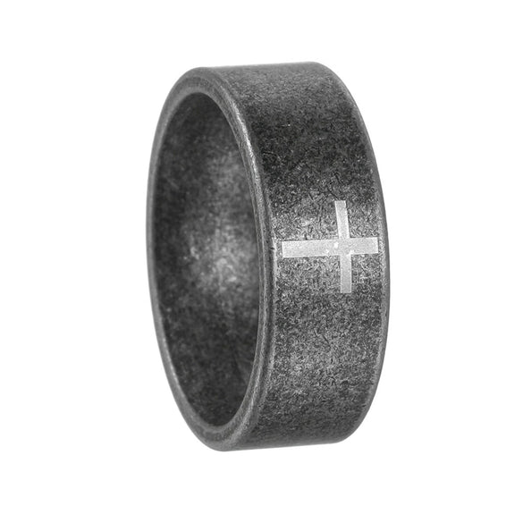 Titanium Steel Ring And Bracelet Unisex With Geometric Pattern And Distressed Design