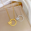 Titanium Steel Ring And Clavicle Chain With Geometric Pattern And Electroplating For Women And Unisex