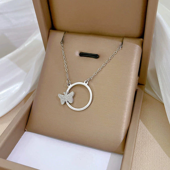Titanium Steel Ring And Clavicle Chain With Geometric Pattern And Electroplating For Women And Unisex