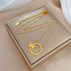 Titanium Steel Ring And Clavicle Chain With Geometric Pattern And Electroplating For Women And Unisex