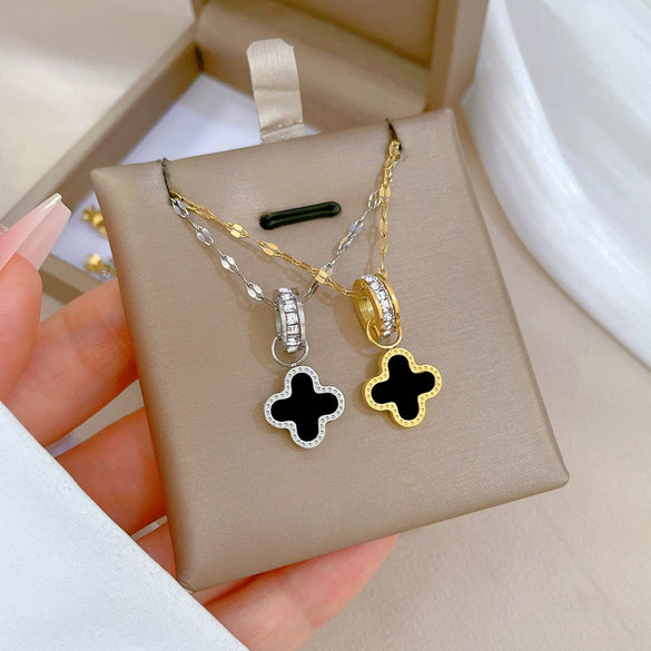 Titanium Steel Ring And Necklace With Geometric Pattern And Cartoon Plant Flowers Style Electroplated Unisex Accessories
