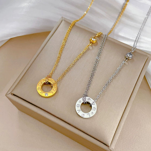 Titanium Steel Ring And Necklace With Geometric Pattern Electroplating In Cartoon Style For Unisex