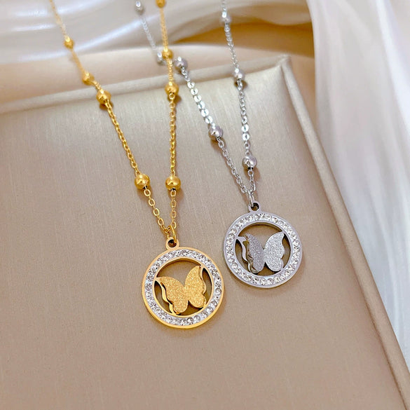 Titanium Steel Ring And Necklace With Geometric Pattern For Women Electroplating Treatment