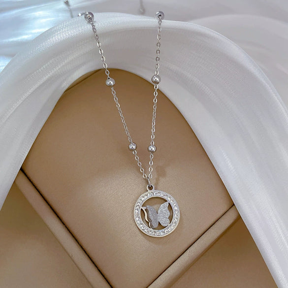Titanium Steel Ring And Necklace With Geometric Pattern For Women Electroplating Treatment