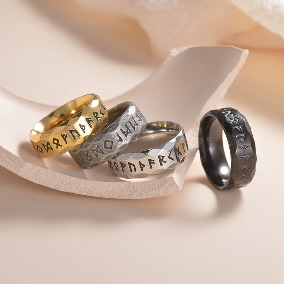 Titanium Steel Ring Antique Silver Retro With Letters Numbers Text Electroplating For Men