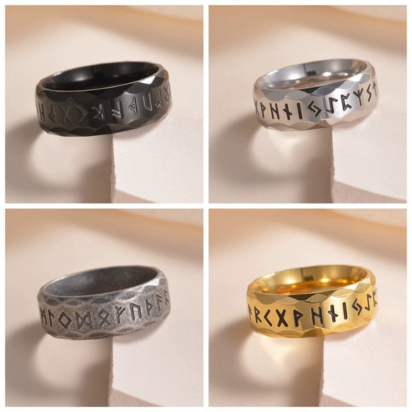 Titanium Steel Ring Antique Silver Retro With Letters Numbers Text Electroplating For Men