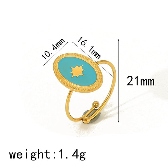 Titanium Steel Ring For Women Niche Style With Oil Dropping Treatment Heart Flowers Leaves Star Pattern