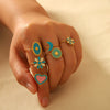 Titanium Steel Ring For Women Niche Style With Oil Dropping Treatment Heart Flowers Leaves Star Pattern