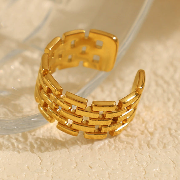 316L Stainless Steel Ring Geometric Design Electroplated For Women
