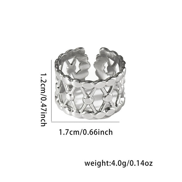 Titanium Steel Ring Geometric Hollow Leaf Design Electroplating Light Luxury Style For Ladies