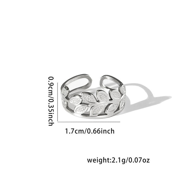 Titanium Steel Ring Geometric Hollow Leaf Design Electroplating Light Luxury Style For Ladies