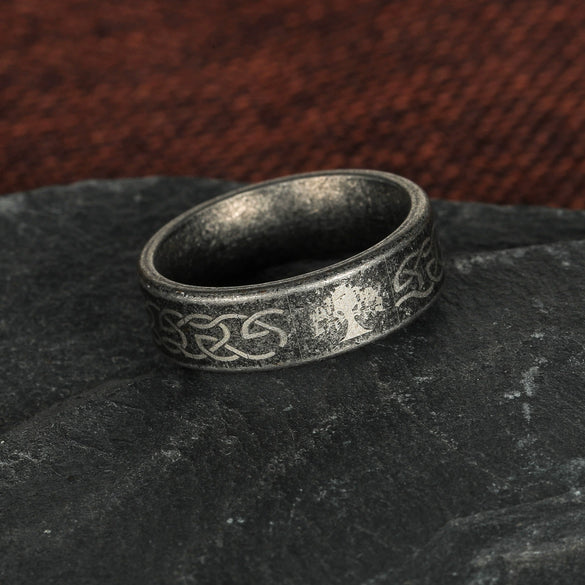 Titanium Steel Ring Geometric Pattern Distressed Style Unisex Jewelry