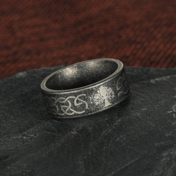 Titanium Steel Ring Geometric Pattern Distressed Style Unisex Jewelry