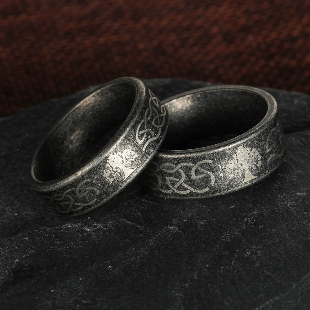 Titanium Steel Ring Geometric Pattern Distressed Style Unisex Jewelry ...