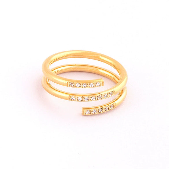 Titanium Steel Ring Geometric Style Three Layer Line Row Drill Opening Electroplated Women's Jewelry