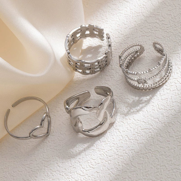 Titanium Steel Ring Leaves Love Hollow Design Geometric Electroplated Unisex