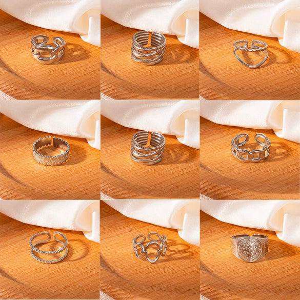 Titanium Steel Ring Open Type Unisex Electroplated With Heart Shape Flower Leaves Letters Numbers Text Design