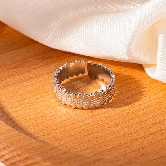 Titanium Steel Ring Open Type Unisex Electroplated With Heart Shape Flower Leaves Letters Numbers Text Design
