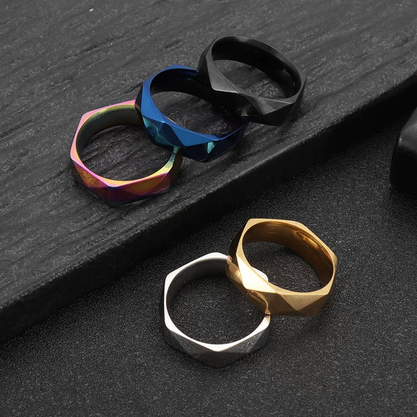Titanium Steel Ring Rhombus Geometric Style Electroplated Unisex
