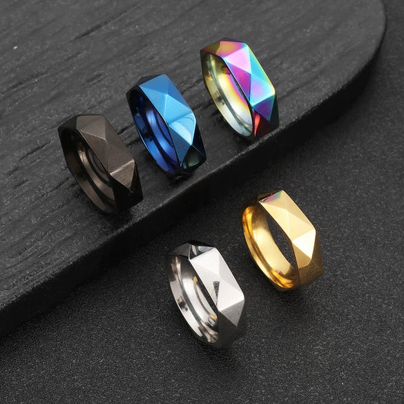 Titanium Steel Ring Rhombus Geometric Style Electroplated Unisex