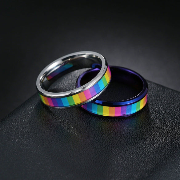 Titanium Steel Ring Unisex Colorful Rainbow With Letters Numbers Text Electroplated