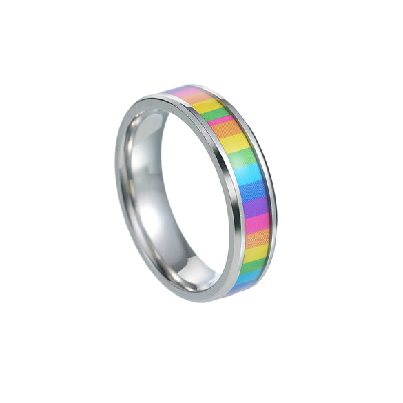 Titanium Steel Ring Unisex Colorful Rainbow With Letters Numbers Text Electroplated