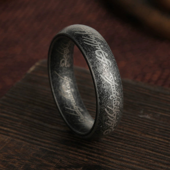 Titanium Steel Ring With Distressed Style And Letters Numbers Text Pattern For Unisex Jewelry