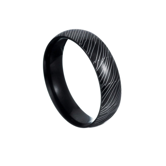 Titanium Steel Ring With Geometric Damascus Steel Pattern And Electroplating For Unisex