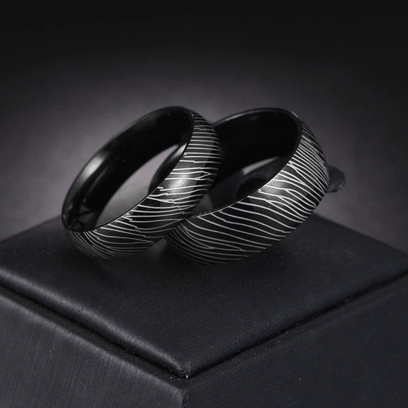 Titanium Steel Ring With Geometric Damascus Steel Pattern And Electroplating For Unisex