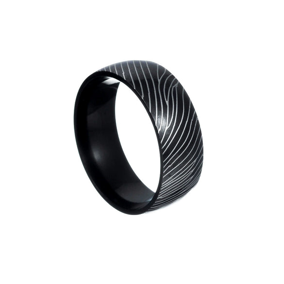 Titanium Steel Ring With Geometric Damascus Steel Pattern And Electroplating For Unisex