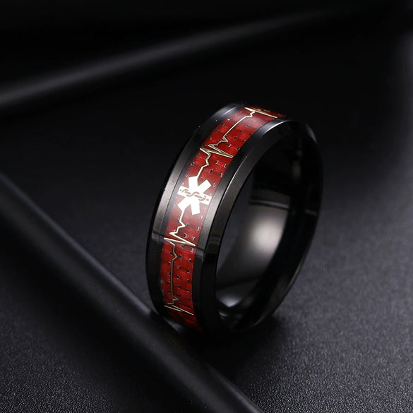 Titanium Steel Ring With Medical Logo Carbon Fiber Letters Numbers Text Pattern Dripping Glue Design Unisex
