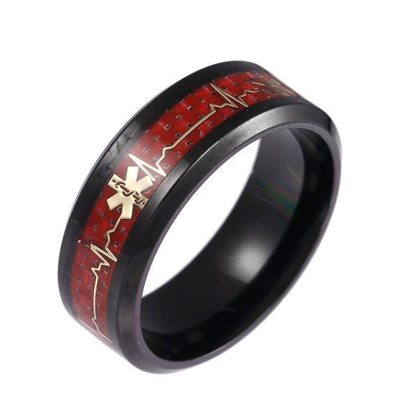 Titanium Steel Ring With Medical Logo Carbon Fiber Letters Numbers Text Pattern Dripping Glue Design Unisex