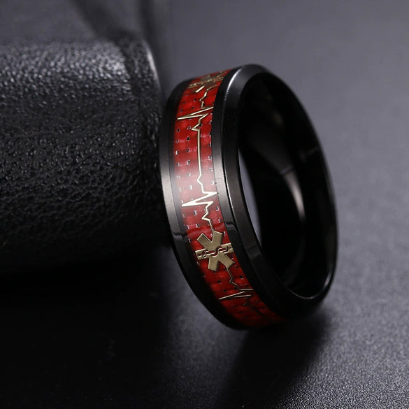 Titanium Steel Ring With Medical Logo Carbon Fiber Letters Numbers Text Pattern Dripping Glue Design Unisex