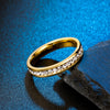 Titanium Steel Ring With Polished Gold Tone Circle Design And Full Stone Inlay Geometric Fashion Ring For Women
