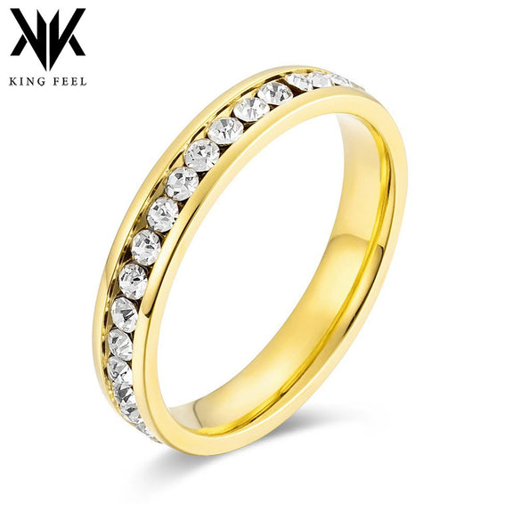 Titanium Steel Ring With Polished Gold Tone Circle Design And Full Stone Inlay Geometric Fashion Ring For Women