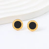 Titanium Steel Roman Round Earrings With Letters Numbers Text Geometric Style Electroplated
