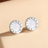 Titanium Steel Roman Round Earrings With Letters Numbers Text Geometric Style Electroplated