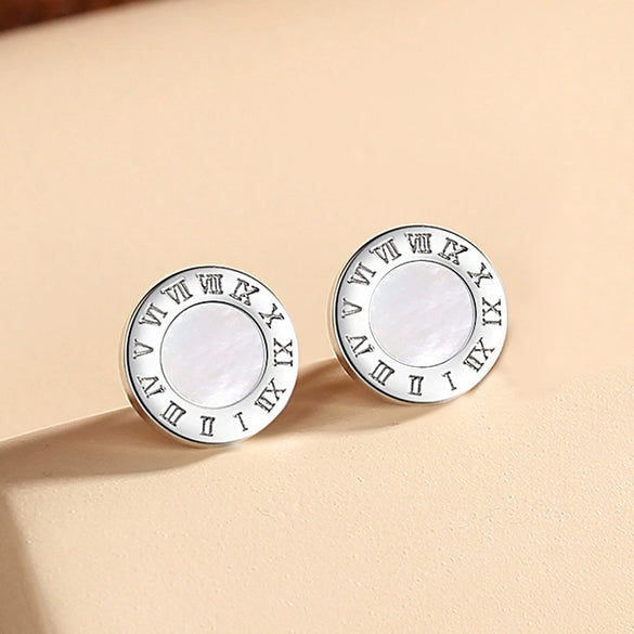 Titanium Steel Roman Round Earrings With Letters Numbers Text Geometric Style Electroplated